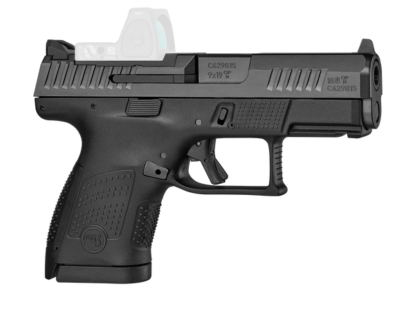 CZ-USA 01568 P-10 S  Sub-Compact Frame 9mm Luger 10+1 3.50" Black Steel Barrel, Black Nitride Optic Ready/Serrated Steel Slide, Black Polymer Frame w/Picatinny Rail