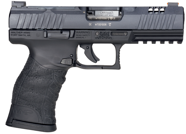 Walther Arms 5220300 WMP Optic Ready 22 WMR 15+1 4.50" Stainless Steel Barrel, Black Optic Ready/Serrated Slide, Black Polymer Frame w/Picatinny Rail, Black Polymer Grip, Ambidextrous