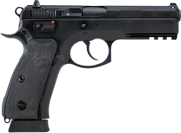 CZ-USA 89352 CZ 75 SP-01 Full Size Frame 9mm Luger 19+1 4.60" Black Steel Barrel, Black Steel Serrated Slide, Black Polycoat Steel Frame w/Beavertail & Picatinny Rail, Black Rubber Grip, Right Hand