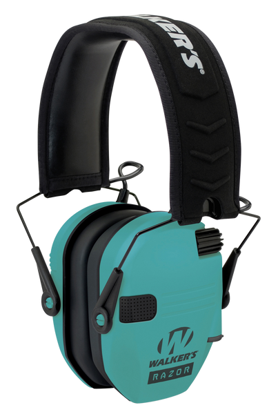 Walker's GWPRSEMLTL Razor Slim Electronic Muff 23 dB Over the Head Black/Teal Polymer