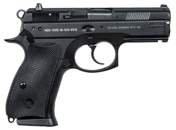 CZ-USA 91199 P-01  Compact Frame 9mm Luger 15+1 3.75" Black Steel Barrel, Black Steel Serrated Slide, Black Polycoat Aluminum Frame w/Beavertail, Black Rubber Grip, Right Hand