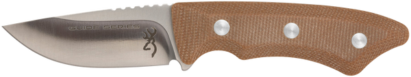 Browning 3220498B Guide Series  Small 3" Fixed Drop Point Plain Brown Satin Sandvik 14C28N SS Blade, Brown Micarta Handle