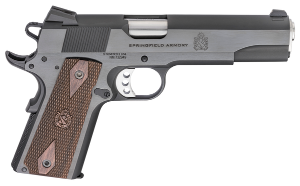 Springfield Armory PX9419 1911 Garrison 9mm Luger 9+1, 5" Stainless Match Grade Steel Barrel, Blued Serrated Carbon Steel Slide, Carbon Steel Frame w/Beavertail, Thin-Line Wood Grip