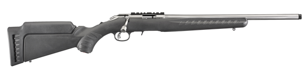 Ruger 8351 American Rimfire  Full Size 22 LR 10+1 18" Satin Stainless Threaded Barrel, Satin Stainless Scope Rail Receiver, Black Synthetic Adjustable Stock, Right Hand