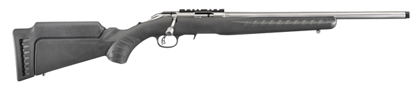 Ruger 8353 American Rimfire  Full Size 17 HMR 9+1 18" Satin Stainless Threaded Barrel, Satin Stainless Scope Rail Receiver,  Black Synthetic Adjustable Stock, Right Hand