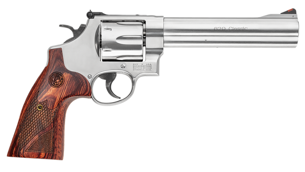 Smith & Wesson 150714 Model 629 Deluxe 44 Rem Mag or 44 S&W Spl Stainless Steel 6.50" Barrel & 6rd Cylinder, Satin Stainless Steel N-Frame, Textured Wood Grip