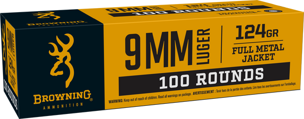 Browning Ammo B9MM124VP   9mm 124gr Full Metal Jacket 100 Per Box/10 Case *Value Pack