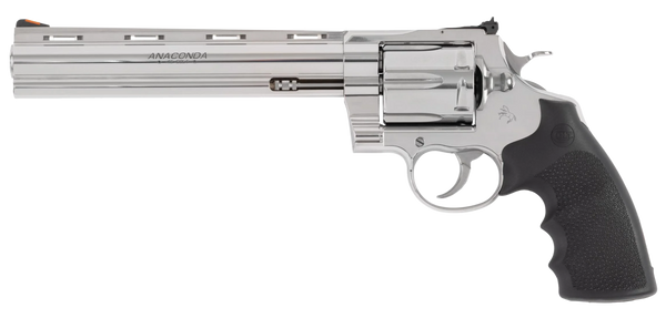 Colt Mfg ANACONDASP8RTS45C Anaconda  45 Colt (Long Colt) 6rd Shot 8" Stainless Vent Rib Barrel, Cylinder & Frame, Black Grip