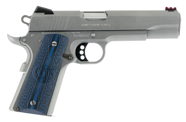 Colt Mfg O1070CCS Competition Government 45 ACP 8+1 5" Stainless National Match Barrel, Serrated Slide & Frame w/Beavertail, Checkered Blue G10 Grip, Ambidextrous