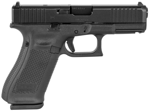 Glock PA455S201MOS G45 Gen5 Compact MOS 9mm Luger 4.02" 10+1 Overall Black Finish with nDLC Steel with Front Serrations & MOS Cuts Slide, Rough Texture Interchangeable Backstraps Grip & Fixed Sights