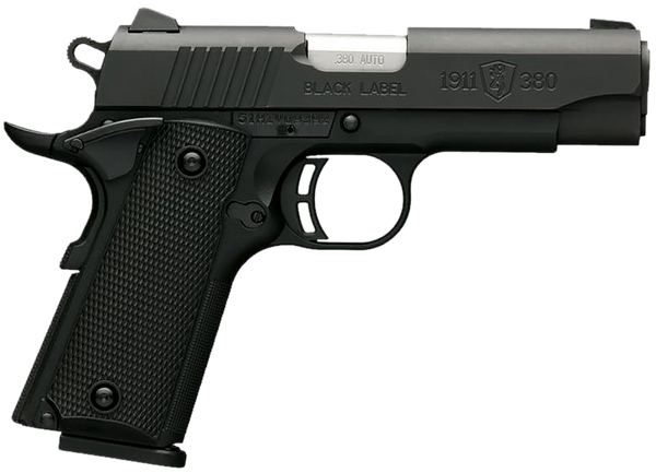 Browning 051905492 1911-380 Black Label Compact 380 ACP 8+1 3.63" Target Crown Barrel, Matte Black Serrated  Stainless Steel Slide & Polymer Frame w/Beavertail, Black Polymer Grips
