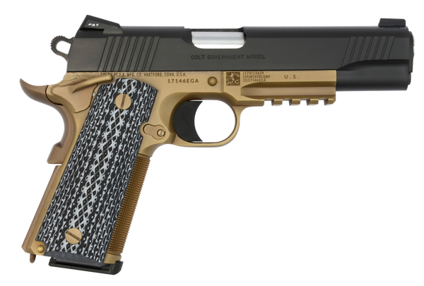 Colt Mfg O1070CQBFB Custom CQB 45 ACP 8+1 5" Stainless National Match Barrel, Black Serrated Carbon Steel Slide, Flat Dark Earth Steel Frame w/Picatinny Rail, Black G10 Grip, Ambidextrous