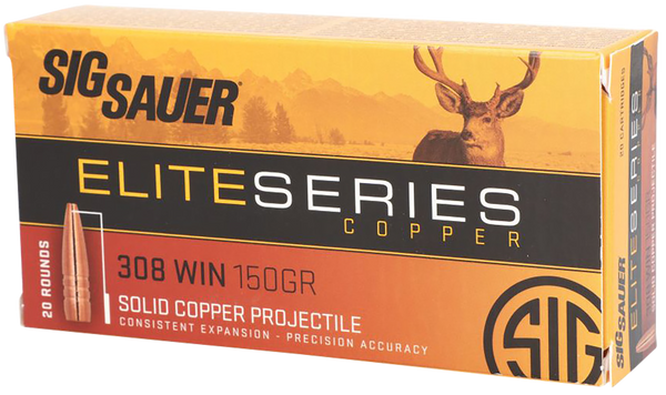 Sig Sauer E308H120 Elite Copper Hunting  308Win 150gr Copper Solid 20 Per Box/10 Case