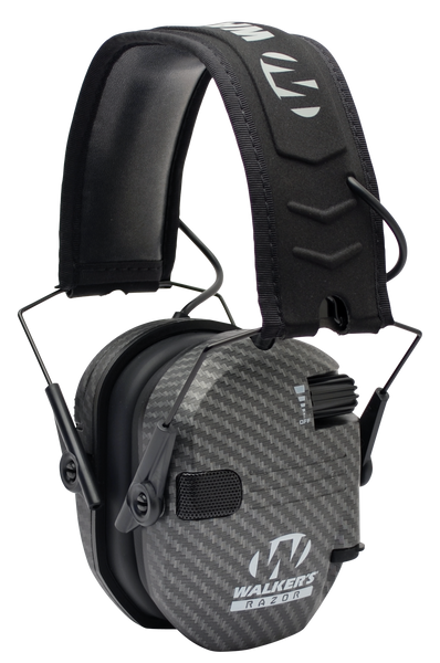 Walker's GWPRSEMCARB Razor Slim Electronic Muff 23 dB Over the Head Carbon Gray/Black Polymer