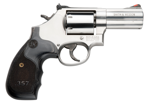 Smith & Wesson 150853 Model 686 Plus 357 Mag 7rd Shot 3" Satin Stainless Steel Barrel, Cylinder & Frame, Black/Silver Custom Wood Grip