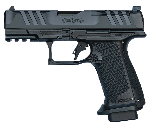 Walther Arms 4797055 PDP F-Series Pro E 9mm Luger 18+1 4" Black Steel Barrel, Black Optic Ready/Serrated Steel Slide, Black Polymer Frame w/Picatinny Rail, Interchangeable Backstrap Grip