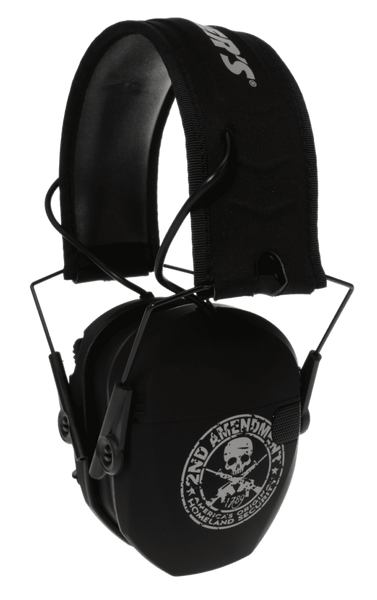 Walker's GWPRSEMFS2A Razor Slim Electronic Freedom Muff 23 dB Over the Head Black w/Distressed 2nd Amendment Polymer