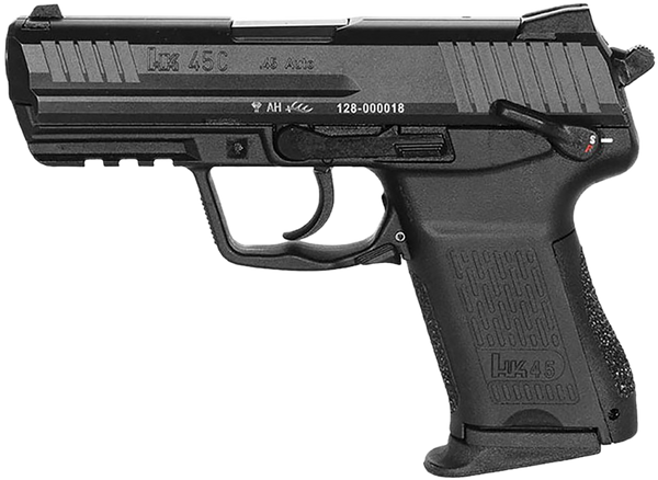 HK 81001111 HK45C V1 Compact Frame 45 ACP 8+1 3.94" Black Polygonal Rifled Barrel, Black Serrated Steel Slide, Black Polymer Frame w/Picatinny Rail, Black Interchangeable Backstrap Grip, Ambidextrous