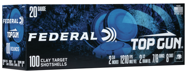 Federal TG201008 Top Gun  20Gauge 2.75" 7/8oz 8Shot 100 Per Box/2 Case