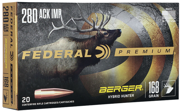 Federal P280AIBCH1 Premium  280Ackley Improved 168gr Berger Hybrid Hunter 20 Per Box/10 Case