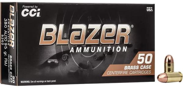 CCI 5202 Blazer Brass Handgun 380ACP 95gr Full Metal Jacket 50 Per Box/20 Case