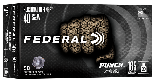 Federal PD40P1G Punch  40S&W 165gr Jacketed Hollow Point 50 Per Box/10 Case