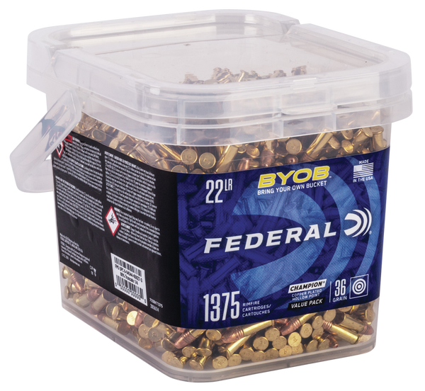 Federal 750BKT1375 Champion Training BYOB 22LR 36gr Copper Plated Hollow Point 1375/Box