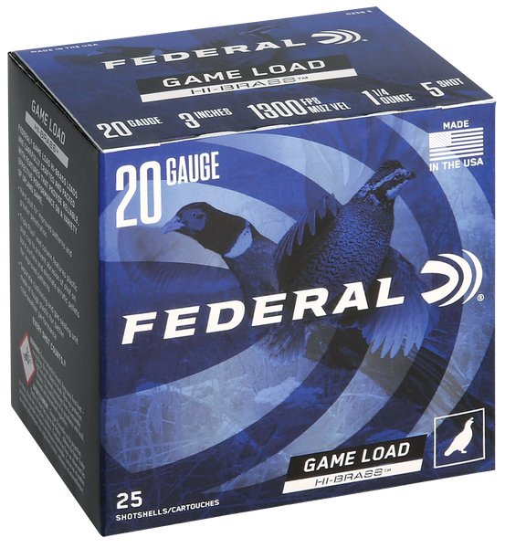 Federal H2585 Game-Shok High Brass 20Gauge 3" 1 1/4oz 5Shot 25 Per Box/10 Case