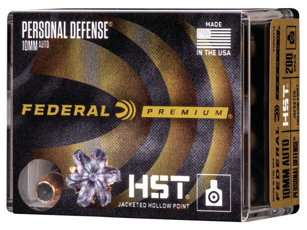 Federal P10HST1S Premium Personal Defense 10mmAuto 200gr HST Jacketed Hollow Point 20 Per Box/10 Case
