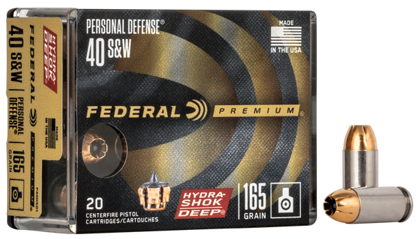 Federal P40HSD1 Premium Personal Defense 40S&W 165gr Hydra-Shok Deep Hollow Point 20 Per Box/10 Case