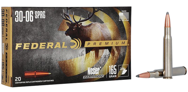 Federal P3006AD Premium  30-06Springfield 165gr Nosler Partition 20 Per Box/10 Case