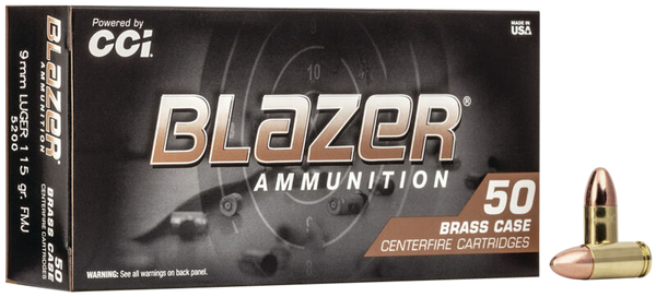 CCI 5200 Blazer Brass Handgun 9mmLuger 115gr Full Metal Jacket 50 Per Box/20 Case