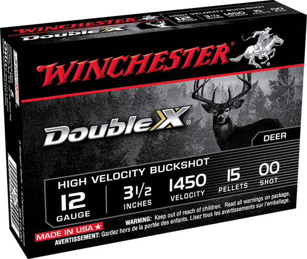 Winchester Ammo SB12L00 Double X High Velocity 12Gauge 3.50" 15Pellets 00Buck Shot 5 Per Box/50 Case