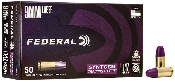 Federal AE9SJ3 Syntech Training Match 9mmLuger 147gr Total Syntech Jacket Flat Nose 50 Per Box/10 Case