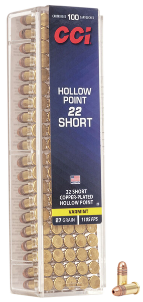 CCI 0028 VNT Rimfire 22Short 27gr Copper Plated Hollow Point 100 Per Box/50 Case