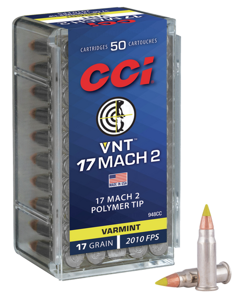 CCI 948CC VNT Rimfire 17Mach2 17gr Varmint Tipped 50 Per Box/100 Case