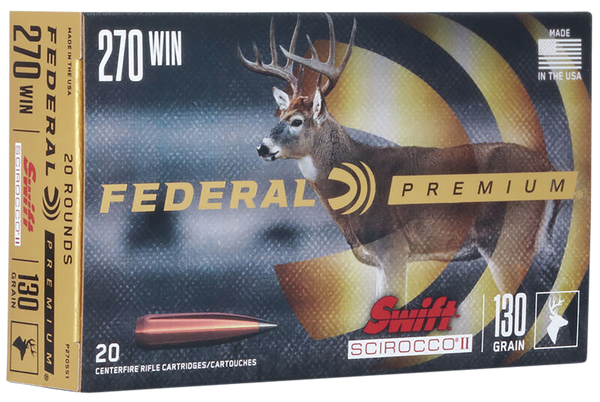 Federal P270SS1 Premium  270Win 130gr Swift Scirocco II 20 Per Box/10 Case