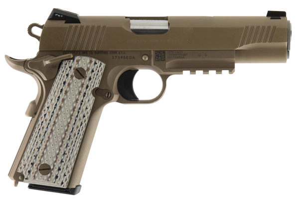 Colt Mfg O1070M45 M45AI Marine 1911 45 ACP 7+1 5" Stainless National Match Barrel, Brown Decobond Serrated Stainless Steel Slide & Frame w/Picatinny Rail, Desert Tan G10 Grip, Ambidextrous