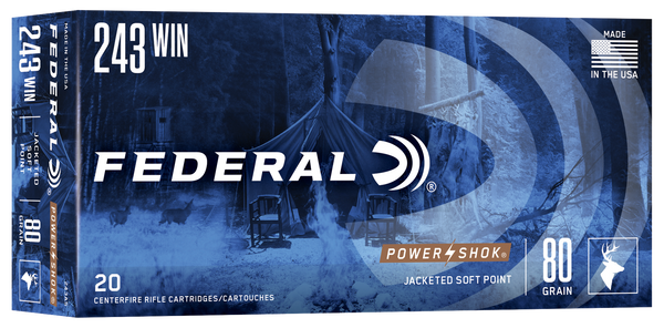 Federal 243AS Power-Shok  243Win 80gr Jacketed Soft Point 20 Per Box/10 Case