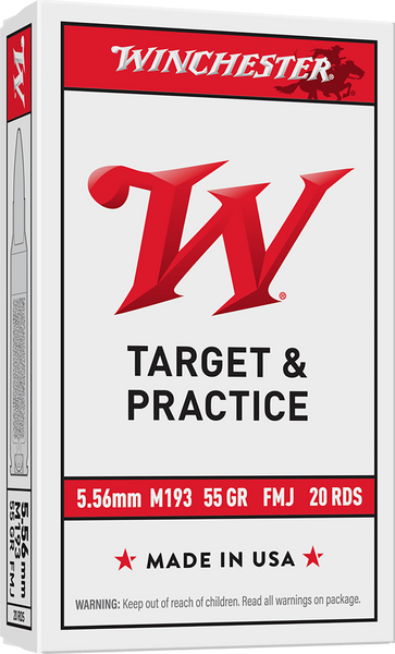 Winchester Ammo WM193K USA M193 5.56x45mmNATO 55gr Full Metal Jacket Lead Core 20 Per Box/50 Case