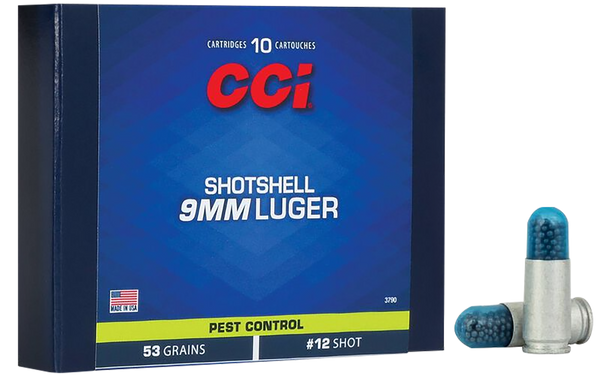 CCI 3790 Pest Control Shotshell 9mmLuger 53gr #12Shot 10 Per Box/20 Case