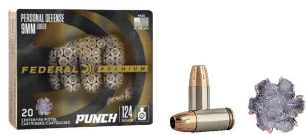 Federal PD9P1 Punch Personal Defense 9mmLuger 124gr Jacketed Hollow Point 20 Per Box/10 Case