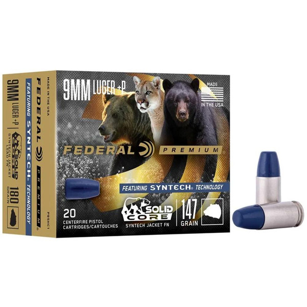 Federal Solid Core Handgun Ammunition 9mm Luger (+P) 147 gr TSJ 20/ct