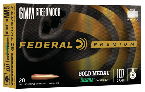 Federal GM6CRDM1 Premium Gold Medal 6mmCreedmoor 107gr Sierra MatchKing BTHP 20 Per Box/10 Case