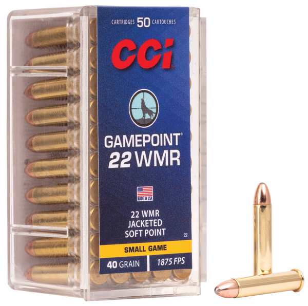 CCI 0022 Gamepoint Rimfire 22WMR 40gr Jacketed Soft Point 50 Per Box/40 Case