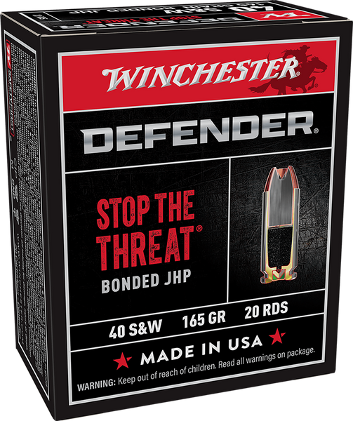 Winchester Ammo S40SWPDB Defender  40S&W 165gr Bonded Jacket Hollow Point 20 Per Box/10 Case