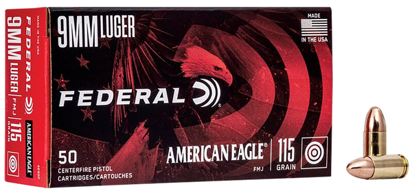 Federal AE9DP American Eagle Handgun 9mmLuger 115gr Full Metal Jacket 50 Per Box/20 Case