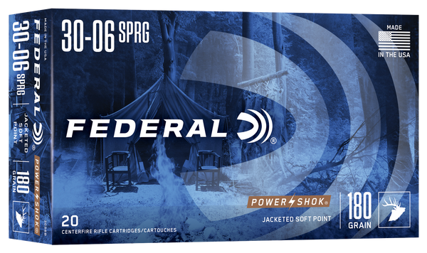 Federal 3006B Power-Shok  30-06Springfield 180gr Jacketed Soft Point 20 Per Box/10 Case