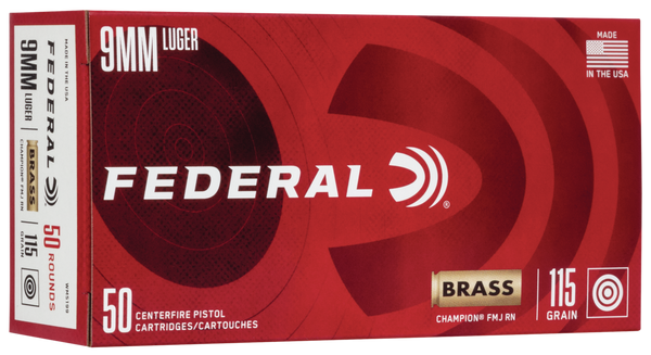 Federal WM5199 Champion Training 9mmLuger 115gr Full Metal Jacket 50 Per Box/20 Case