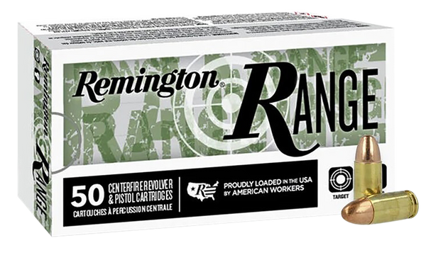 Remington Ammunition R27778 Range  9mmLuger 115gr Full Metal Jacket 50 Per Box/20 Case
